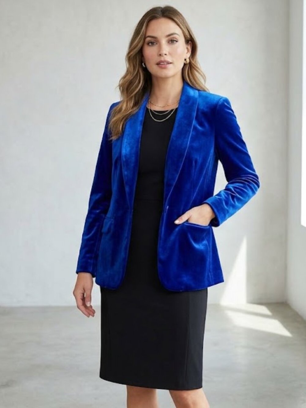 INC Dark Royal Blue Velvet Shawl Collar Blazer Jacket - Size S